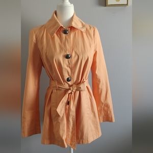 Trench coat Black Rivet  size medium color peach belted button front Good Condit